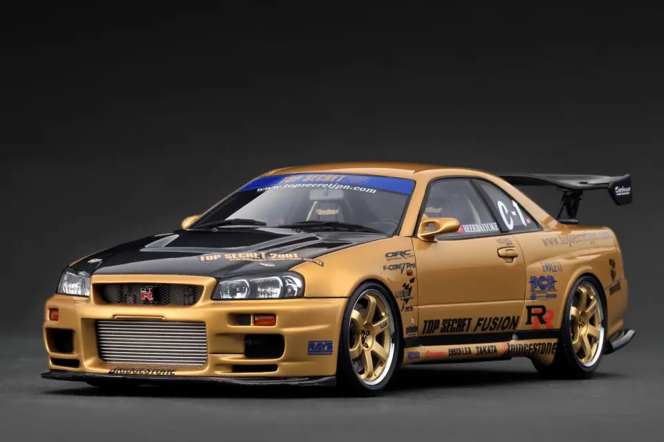 IGNITION MODEL TOP SECRET 34GT-R (BNR 34) GOLD 1:18