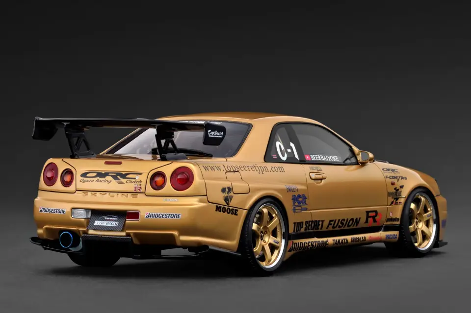 IGNITION MODEL TOP SECRET 34GT-R (BNR 34) GOLD 1:18