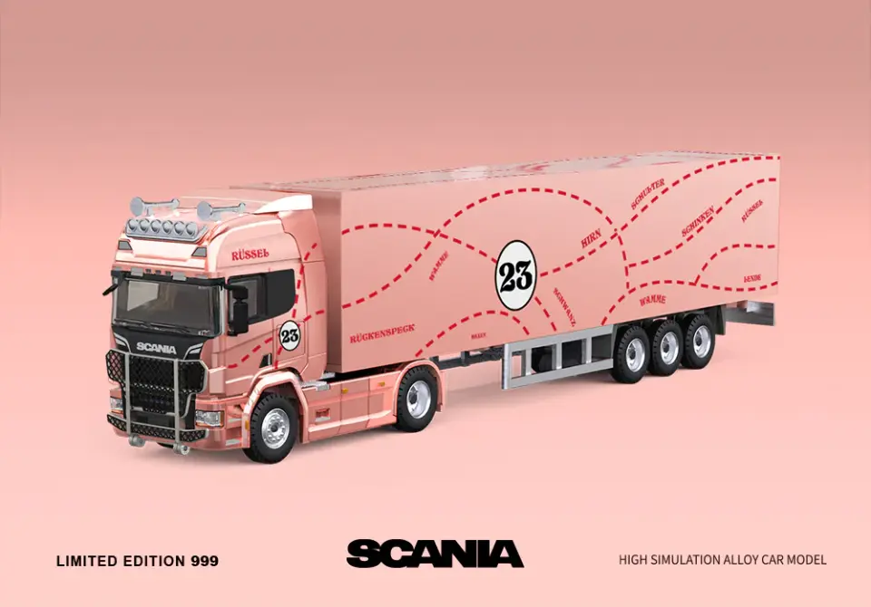 TIME MICRO SCANIA CONTAINER TRUCK PINK PIG 1:64