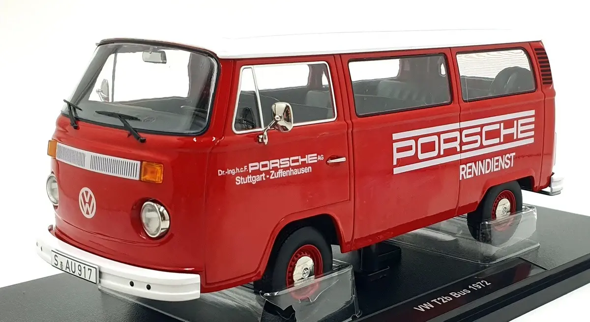 KK SCALE VOLKSWAGEN T2B BUS PORSCHE RENNDIENST WITH FUCHS RIMS 1972 1:18