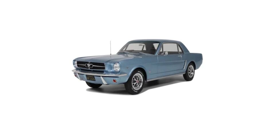 OTTO 1:12 1965 Ford Mustang V8 Hardtop Silver Blue Pony