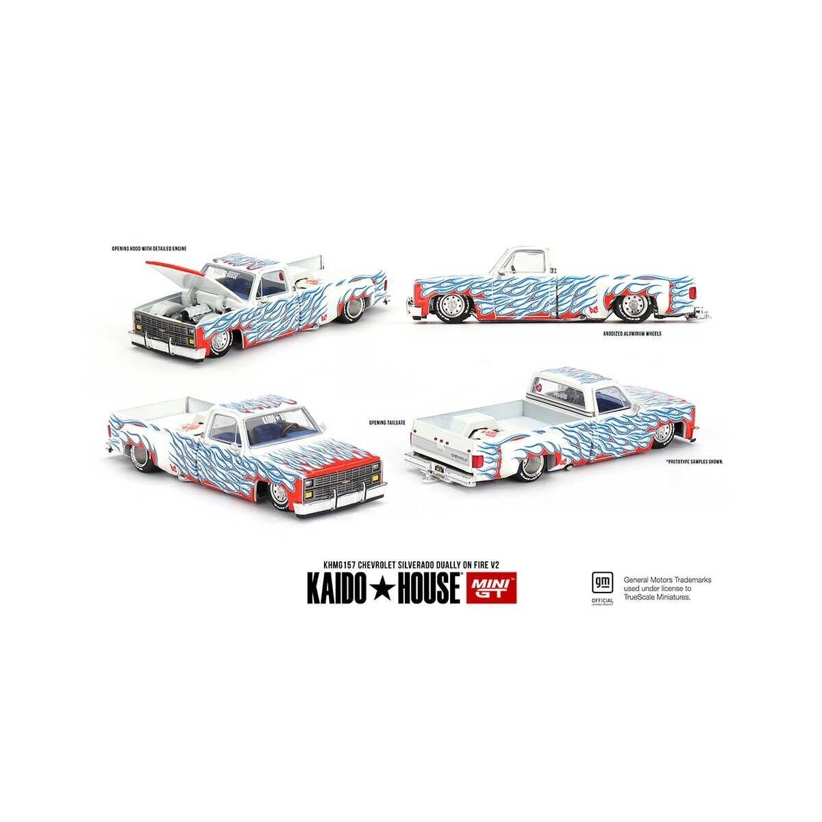 MINI GT CHEVROLET SILVERADO DUALLY ON FIRE V2 KHMG157 1:64