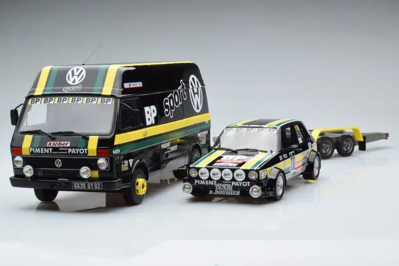 OTTO-MOBILE - VOLKSWAGEN - RALLY SET - VOLKSWAGEN LT35 VAN + TRAILER + GOLF GTi 1:18