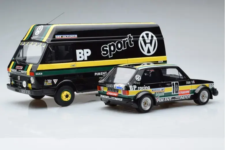 OTTO-MOBILE - VOLKSWAGEN - RALLY SET - VOLKSWAGEN LT35 VAN + TRAILER + GOLF GTi 1:18