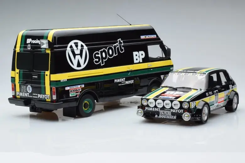 OTTO-MOBILE - VOLKSWAGEN - RALLY SET - VOLKSWAGEN LT35 VAN + TRAILER + GOLF GTi 1:18