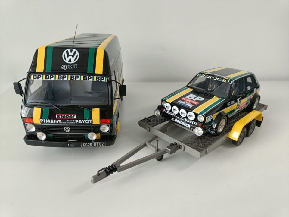 OTTO-MOBILE - VOLKSWAGEN - RALLY SET - VOLKSWAGEN LT35 VAN + TRAILER + GOLF GTi 1:18