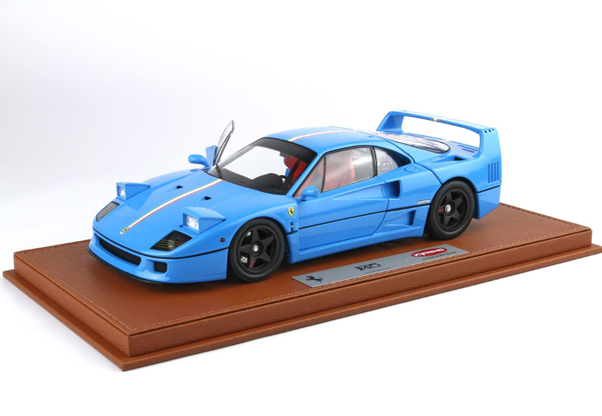 BBR-KYOSHO FERRARI F40 LIGHT BLUE ITALY FLAG STRIPE/BLACK WHEELS 1:18