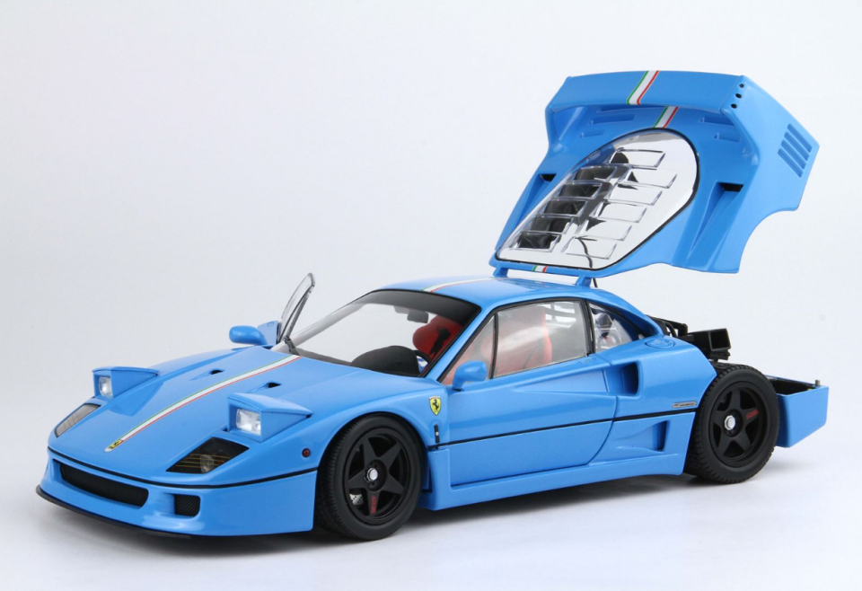 BBR-KYOSHO FERRARI F40 LIGHT BLUE ITALY FLAG STRIPE/BLACK WHEELS 1:18