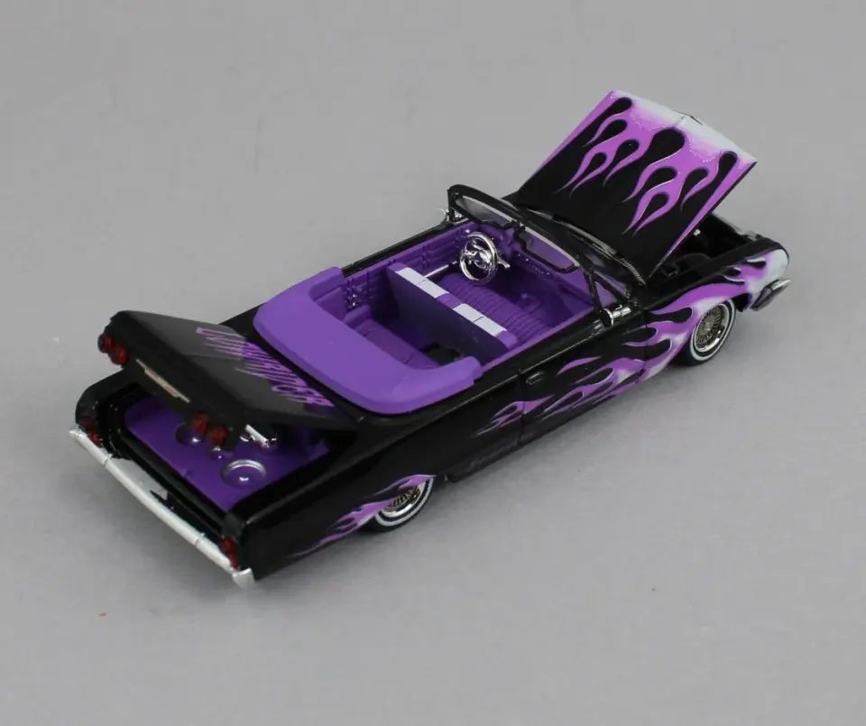 FINE WORKS64 CHEVROLET IMPALA LOWRIDER BLACK WITH PURPLE FIRE 1:64
