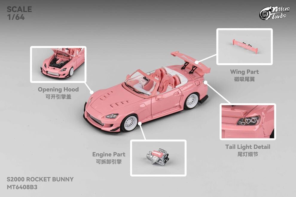 1/64 micro turbo Honda S2000 race car,  *valentine*, pink