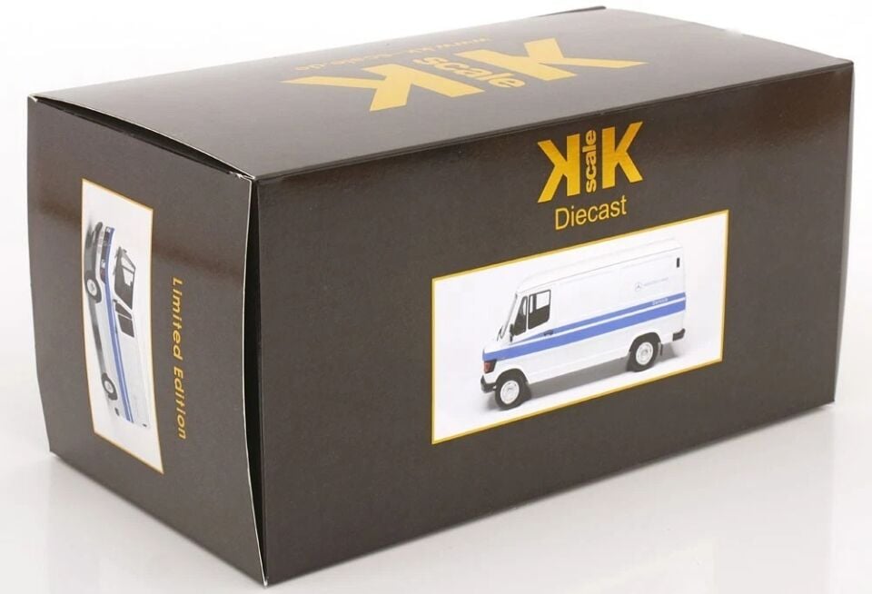 KK SCALE 1/18 1988 mercedes 208d transporter *mercedes service*, white/blue