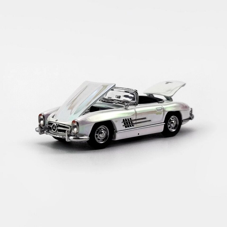 YS 1/64 Mercedes-Benz 300SL Roadster Electroplated white Diecast Car Model Toy