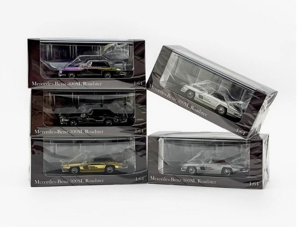 YS 1/64 Mercedes-Benz 300SL Roadster Electroplated white Diecast Car Model Toy