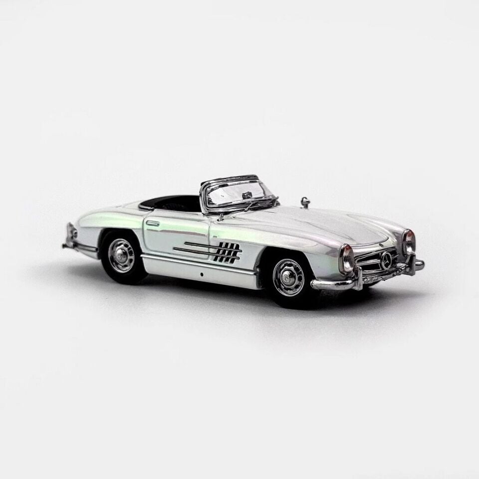 YS 1/64 Mercedes-Benz 300SL Roadster Electroplated white Diecast Car Model Toy