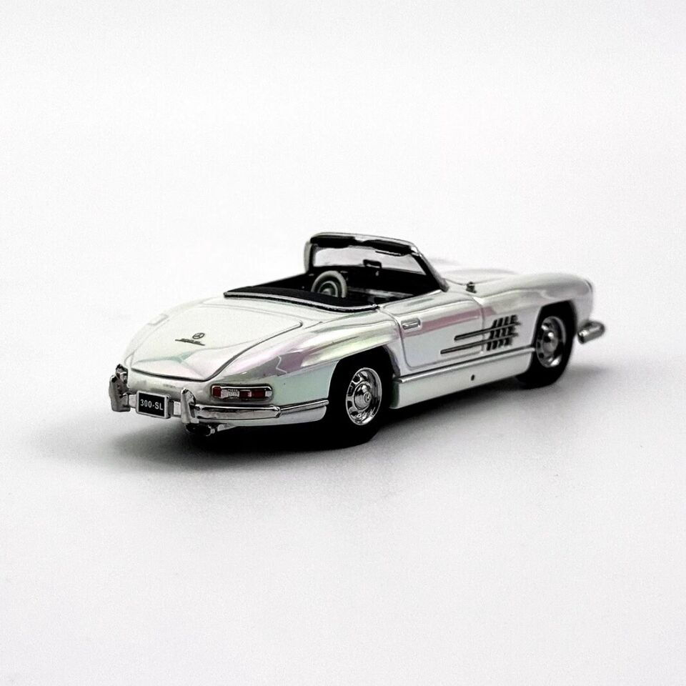 YS 1/64 Mercedes-Benz 300SL Roadster Electroplated white Diecast Car Model Toy