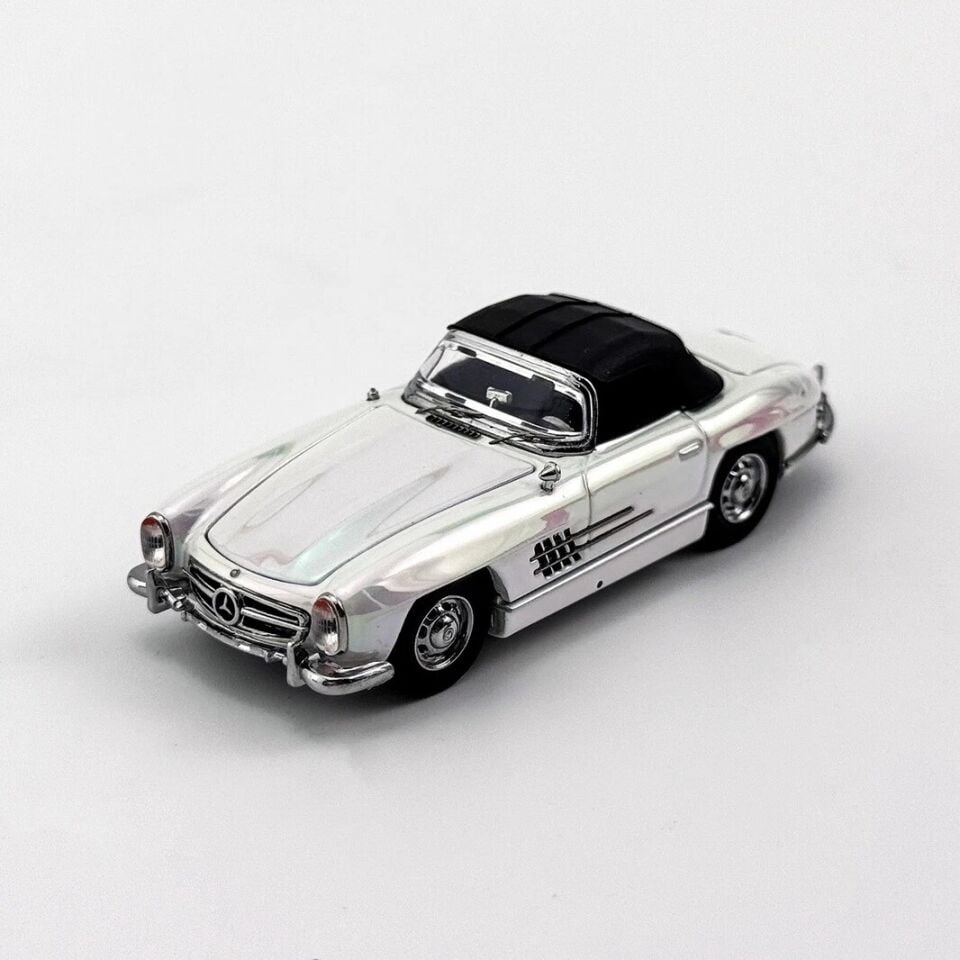 YS 1/64 Mercedes-Benz 300SL Roadster Electroplated white Diecast Car Model Toy