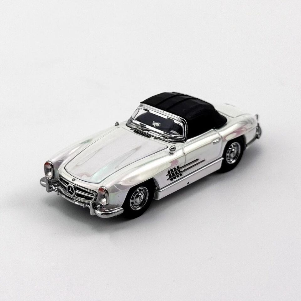 YS 1/64 Mercedes-Benz 300SL Roadster Electroplated white Diecast Car Model Toy