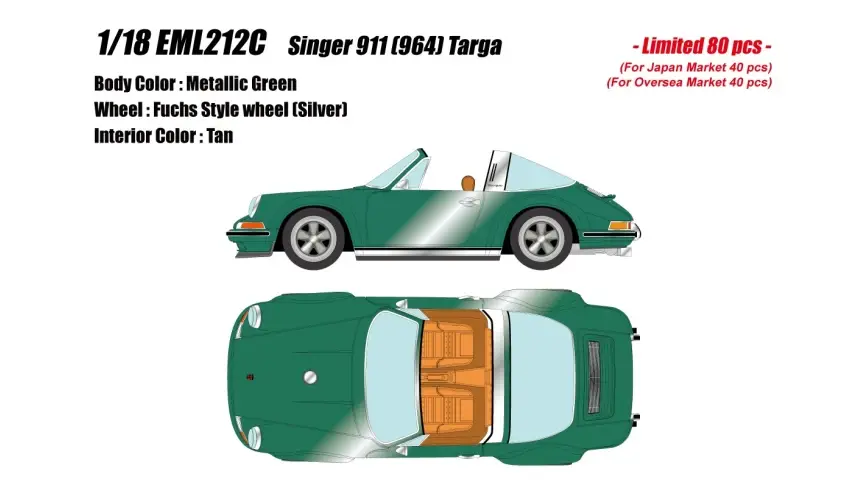 Make Up  1:18 Porsche Singer 911 964 Targa Resin Car Model Metallic Green
