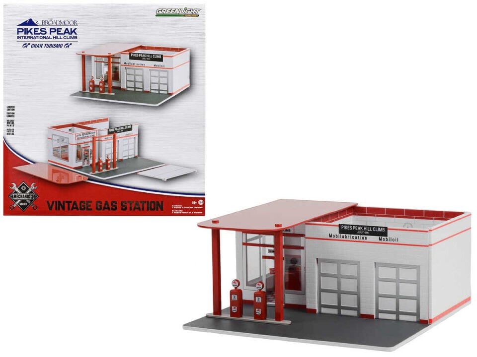 Greenlight 1/64 Mechanic's Corner Series 10 - Vintage Gas Station - Pikes Peak Hill Climb Official Refueling Station Solid Pack