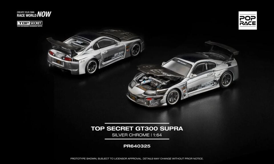 POPRACE PR64-325 1/64 TOP SECRET GT300 SUPRA TOYOTA POP RACE YENİ GÜMÜŞ KROM