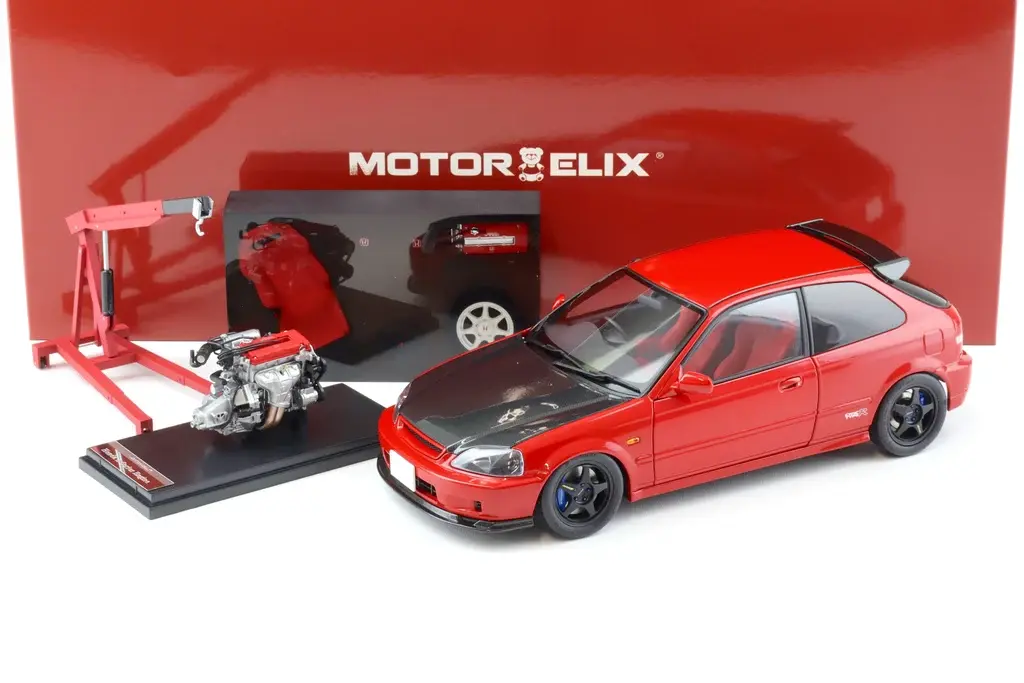 1:18 HONDA CIVIC TYPE R (EK9) -- RED W/BLACK CARBON FIBRE -- MOTORHELIX