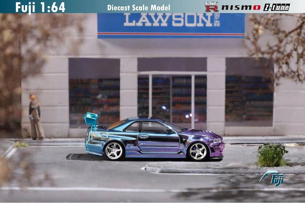 Fuji Model 1:64 Nissan Skyline R34 GTR MOR MAVİ KROM ( 699 LİMİTED)
