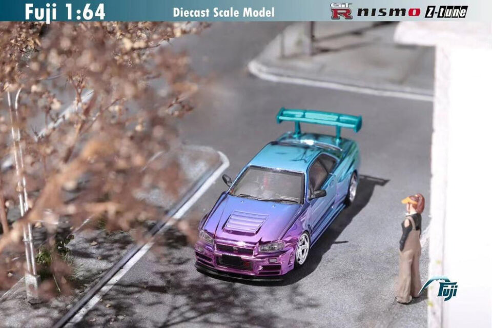 Fuji Model 1:64 Nissan Skyline R34 GTR MOR MAVİ KROM ( 699 LİMİTED)