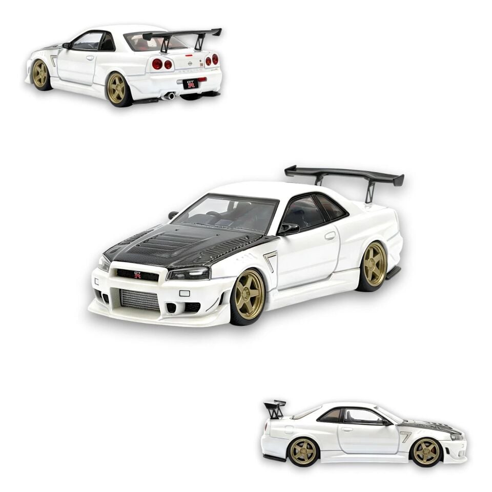 404 ERROR Nissan Skyline R34 Modified - Pearl White Carbon Hood 1:64 (199 LİMİTED)