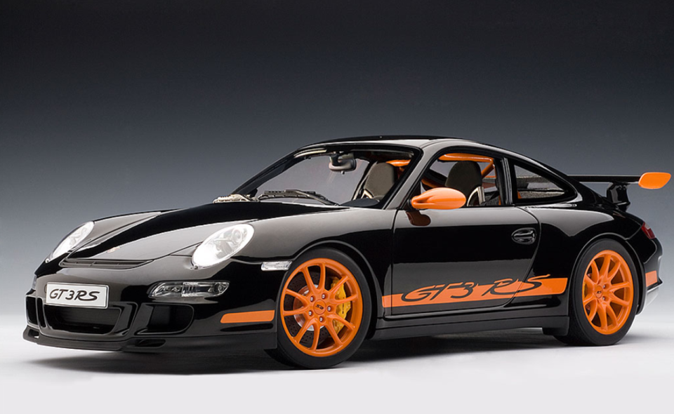AUTOART 1:12  PORSCHE 911 (997) GT3 RS - BLACK WITH ORANGE STRIPES Diecast Car Model 12116