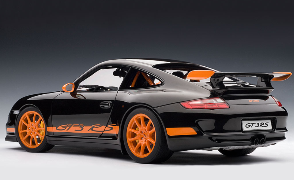 AUTOART 1:12  PORSCHE 911 (997) GT3 RS - BLACK WITH ORANGE STRIPES Diecast Car Model 12116