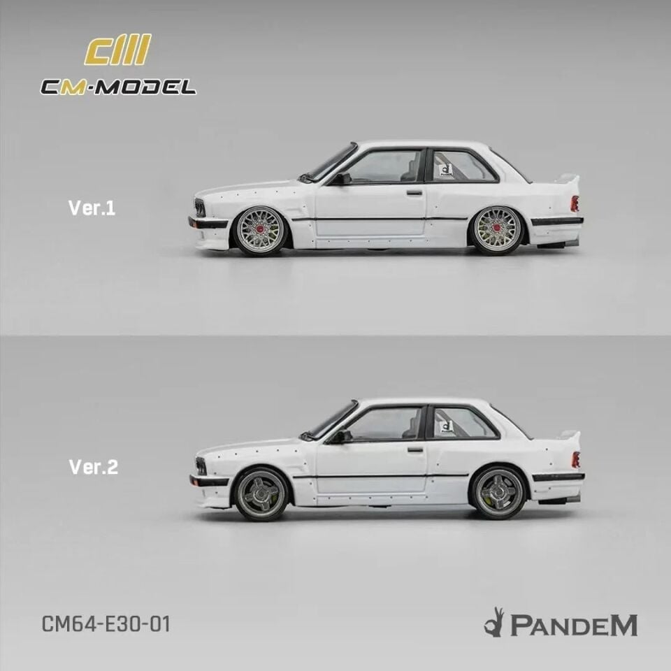 CM Model 1:64 Pandem BMW M3 E30 Pearl White w/ Extra Wheels Set